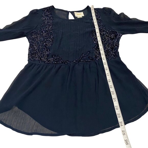 Anthropologie Maeve Helene Sequined Embellished Peplum Navy Blue Blouse Size 2 - Picture 10 of 10